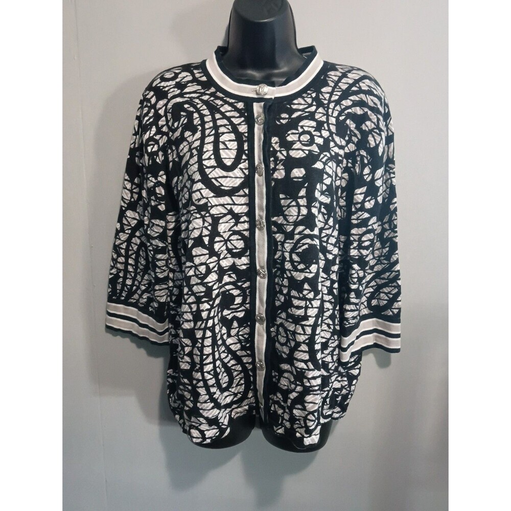 Bob Mackie Cardigan Large Floral Paisley Button Down Art to Wear 3/4 Sleeve